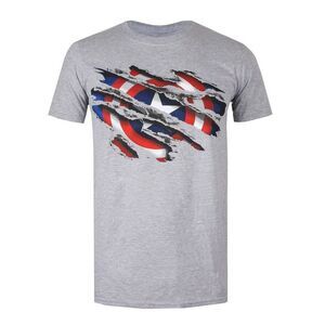 Captain America Mens Torn T-Shirt / Sports Grey/Blue/White